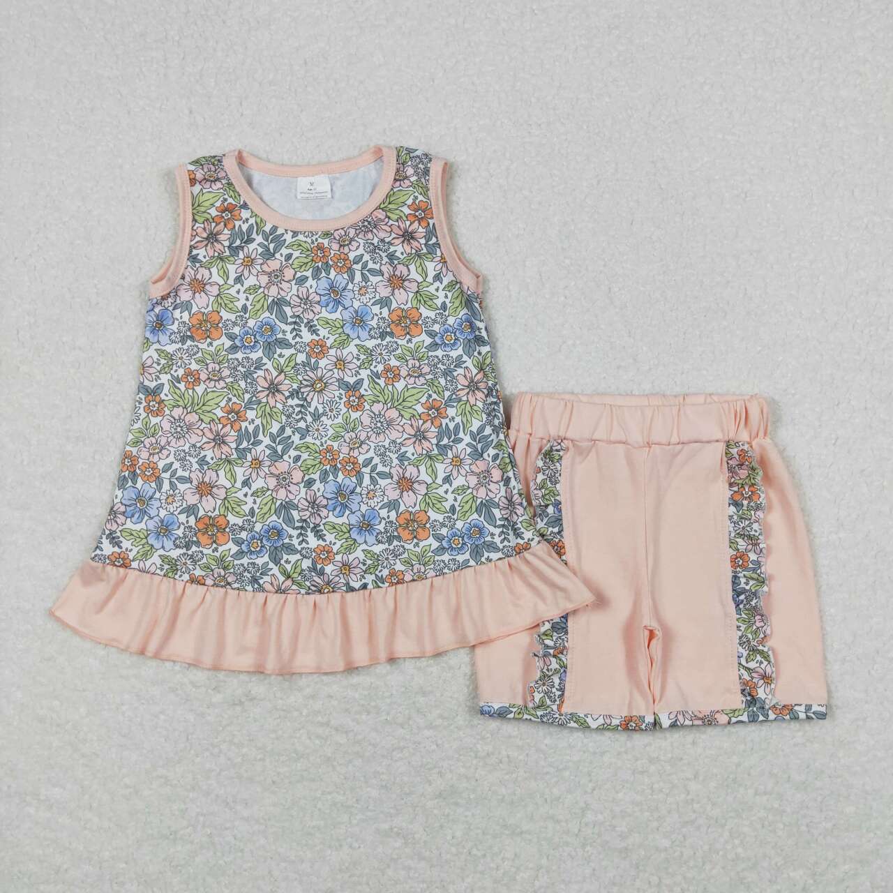 GSSO0830 flower orange pink ruffle sleeveless shorts sets girls boutique outfit 20240408 RTS