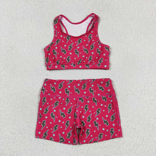 GSSO0903 Star Lightning rose red sleeveless shorts set high quality wholesale 2 year old girl clothing sets