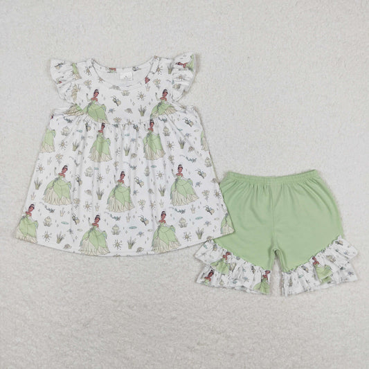 GSSO0911 Disney Princess light green flying sleeve shorts set
