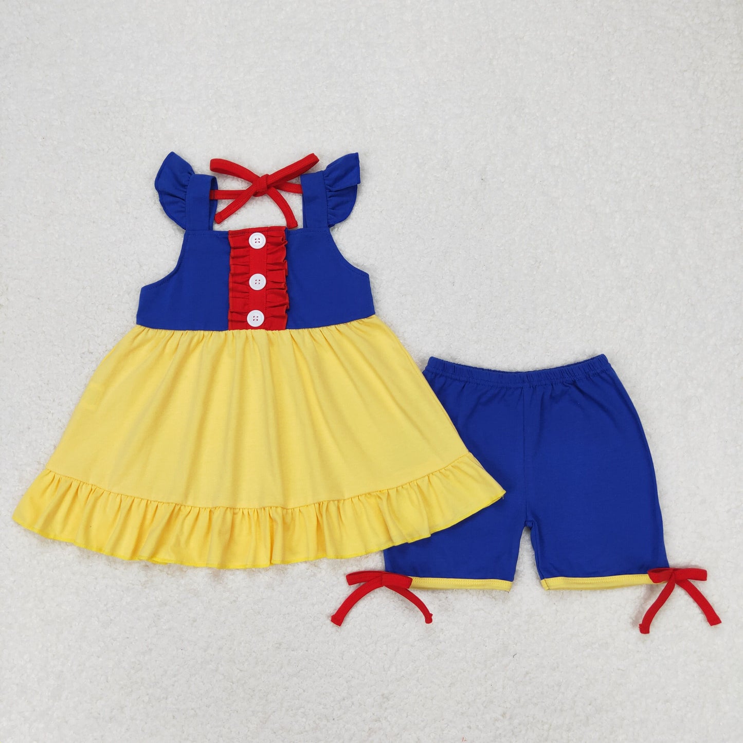 GSSO0967 Red lace blue yellow flying sleeve shorts set High quality girl 2 piece clothing set
