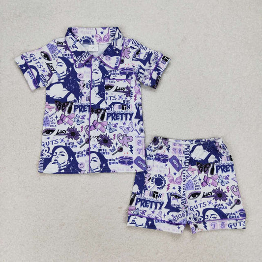 GSSO0988 Guts Butterfly Purple White Short-Sleeved Shorts Girls Pajamas Set RTS 202509
