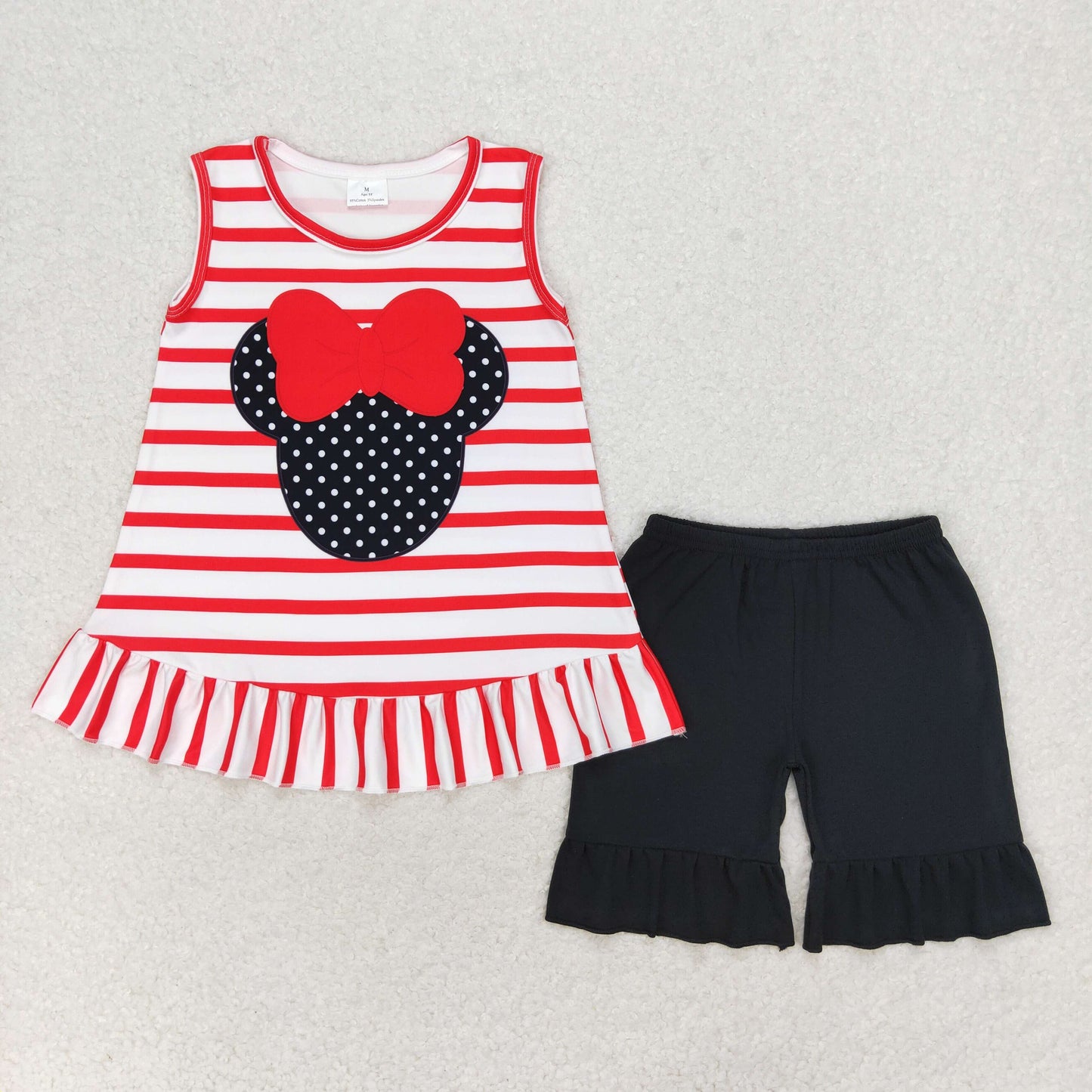 GSSO1022 Bow Minnie Mickey Red striped sleeveless black shorts suit