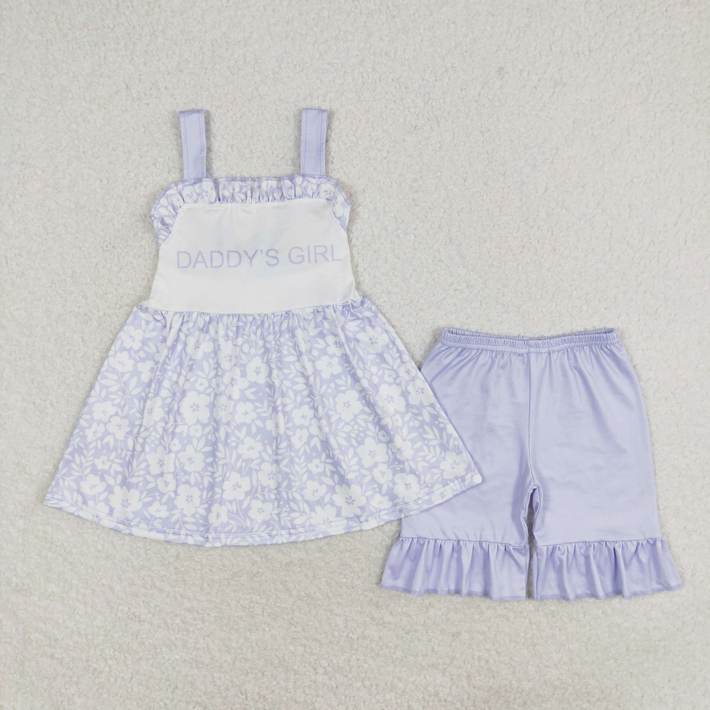GSSO1069 daddy's girl Blue Floral lace sleeveless shorts set High quality girls clothing sets wholesale