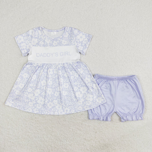 GSSO1070 daddy's girl Blue flower short sleeve shorts set High quality kids clothing girl sets
