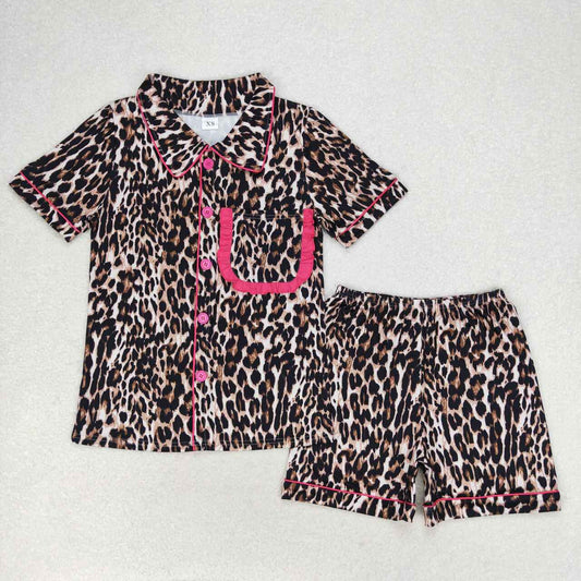 GSSO1122 Adult women's leopard print rose lace short sleeve shorts pajama set girl clothing set