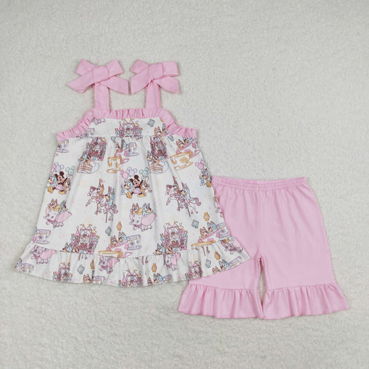 GSSO1176 bluey Cartoon Mickey Pink Lace suspender shorts set