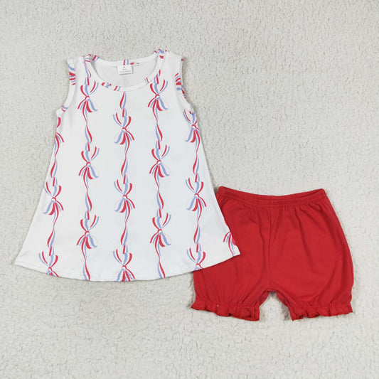 GSSO1199 4th of July Bows Sleeveless Shorts Girls Set RTS 202509