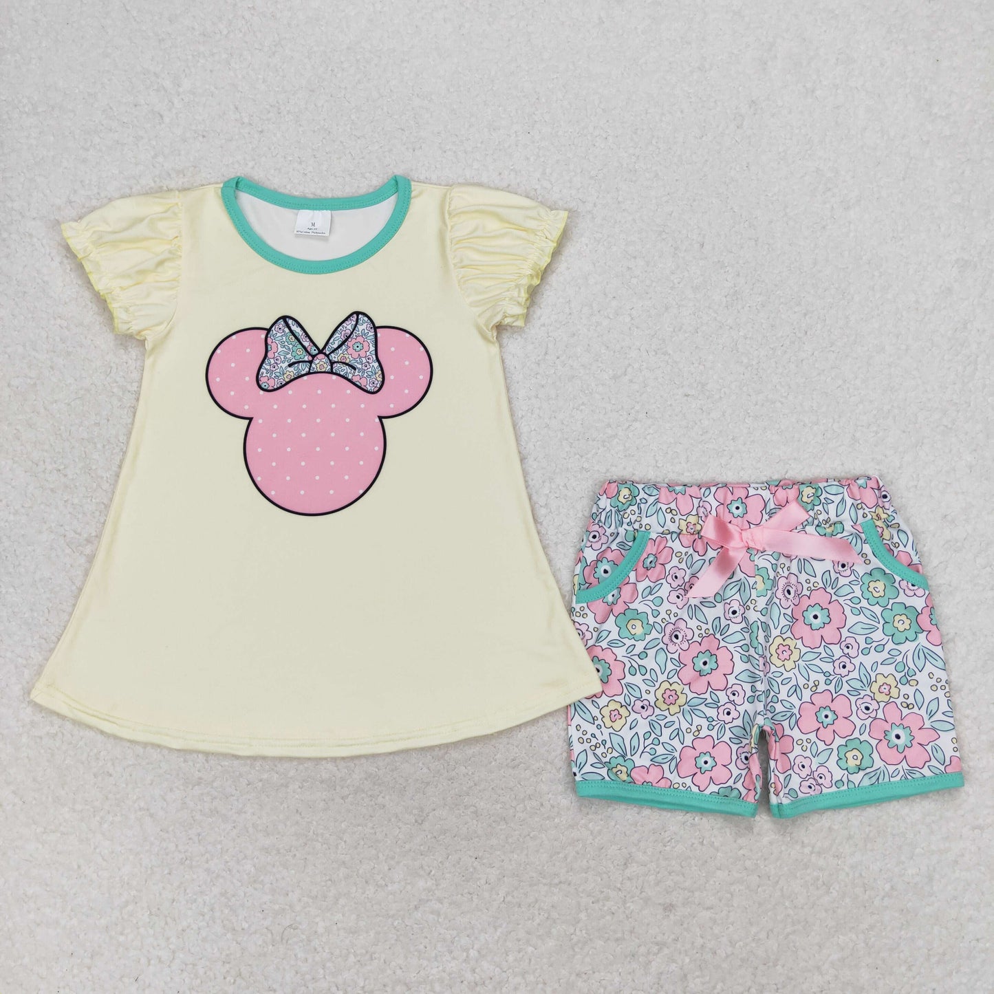 GSSO1308 Bow Mickey yellow short sleeve floral shorts suit