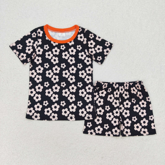 GSSO1359 Floral black short sleeve shorts set high quality wholesale babys girls clothing set for 6 months