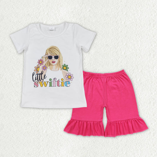 GSSO1386 Taylor Swift White Short-Sleeved Ruffle Shorts Girls Sets RTS 202508