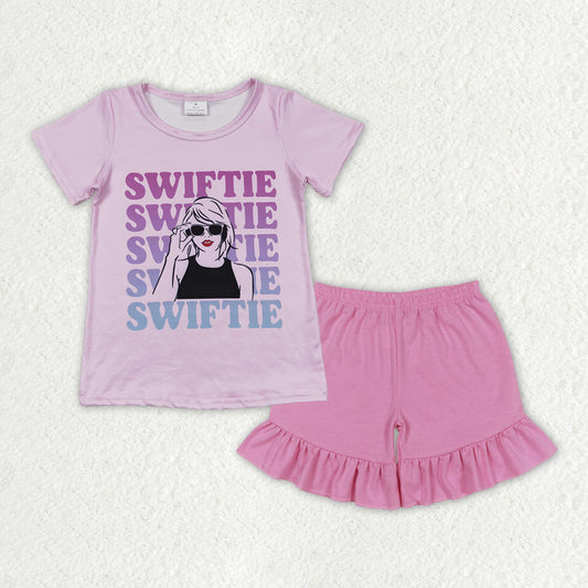 GSSO1388 Taylor Swift Purple Pink Short-Sleeved Ruffle Shorts Girls Sets RTS 202508