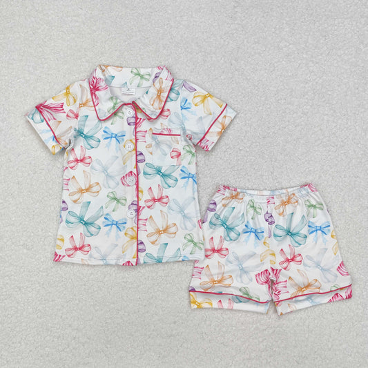 GSSO1478  girls clothing outfits colored bows button pajamas sets boutique outfit 202412RTS