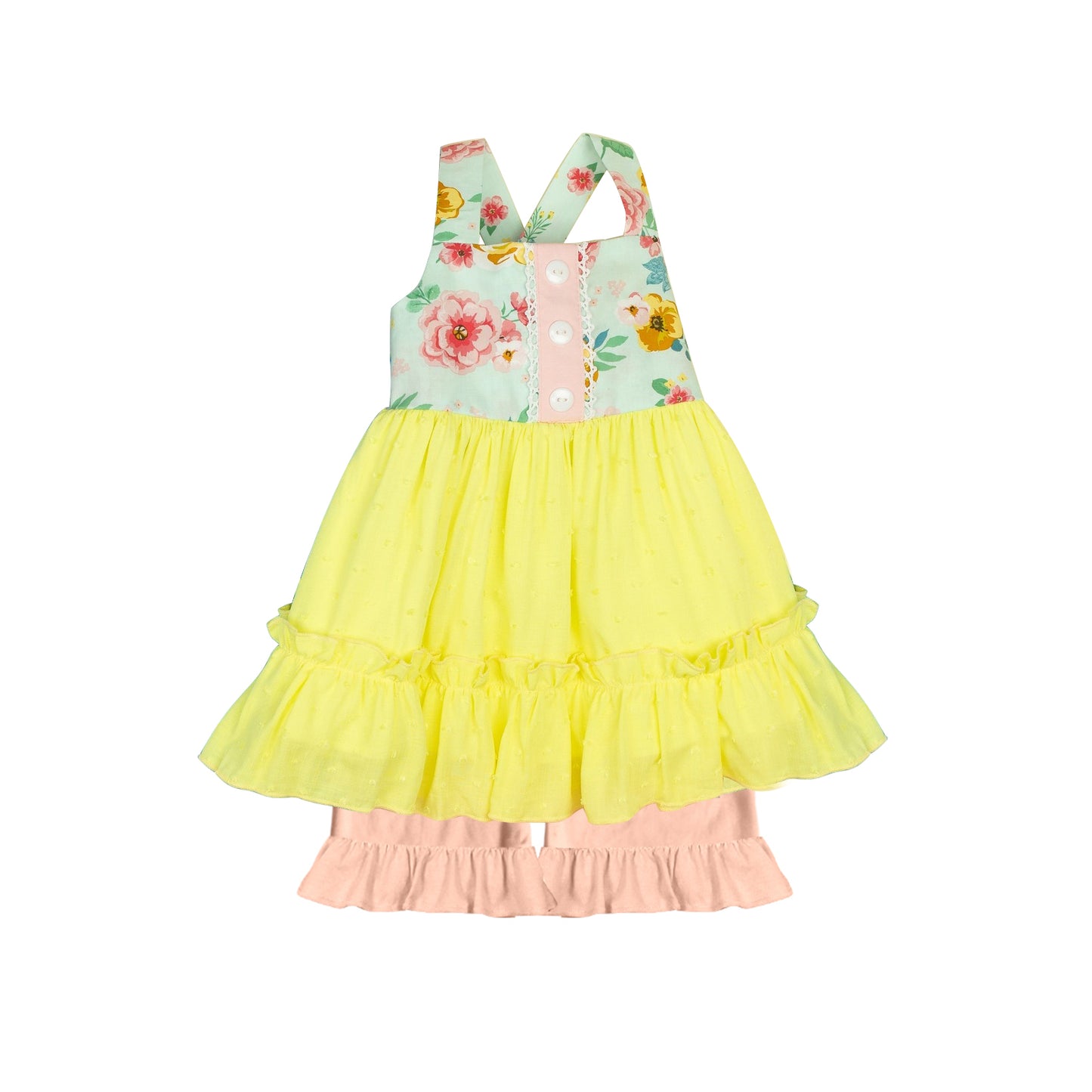 Preorder GSSO1484 Flower leaf Lace lace Yellow tulle green sleeveless pink orange shorts set