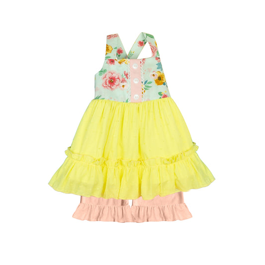 Preorder GSSO1484 Flower leaf Lace lace Yellow tulle green sleeveless pink orange shorts set