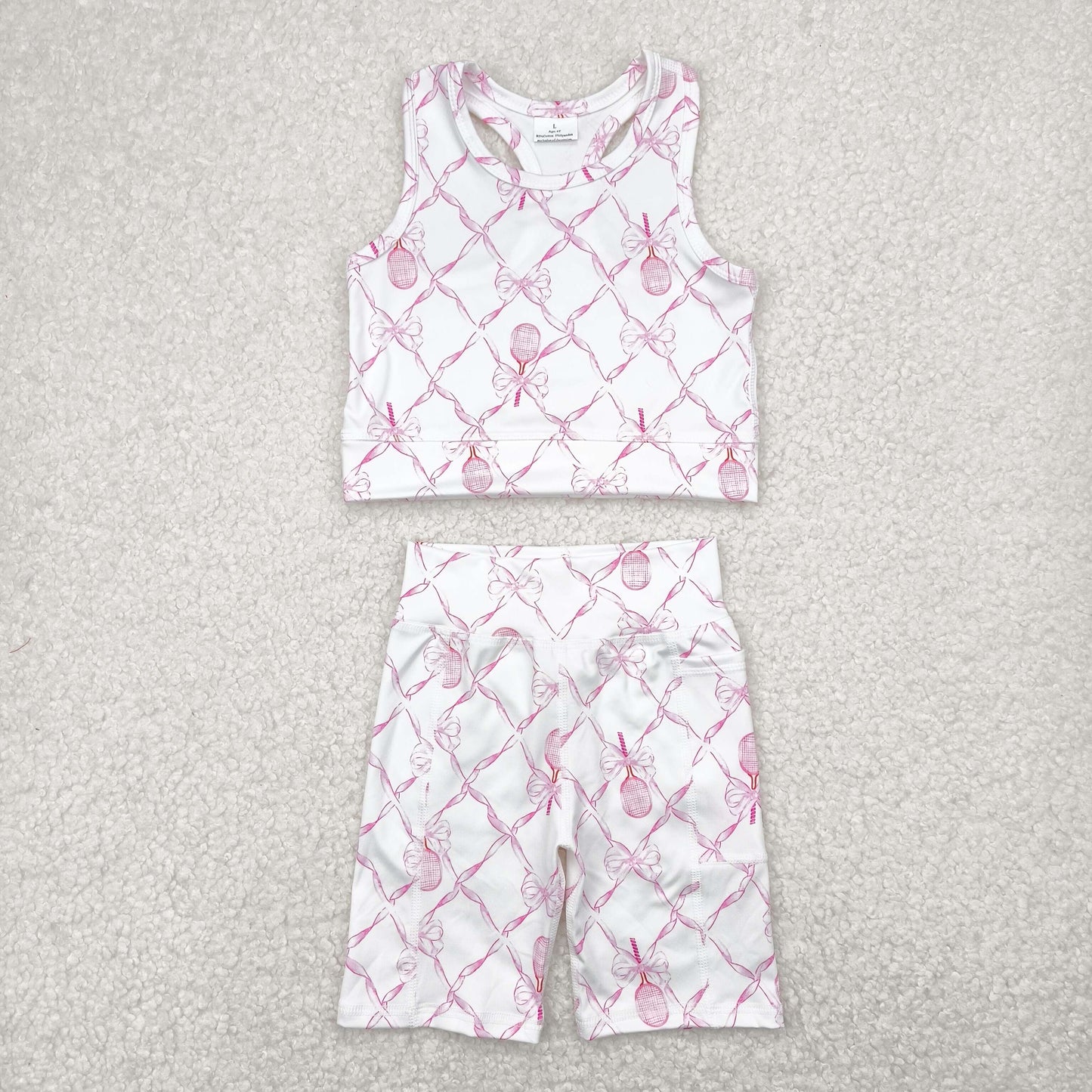 GSSO1544 Pink Bows Racket Yoga outfit Sleeveless Shorts Sets Girls Clothes  202504 RTS