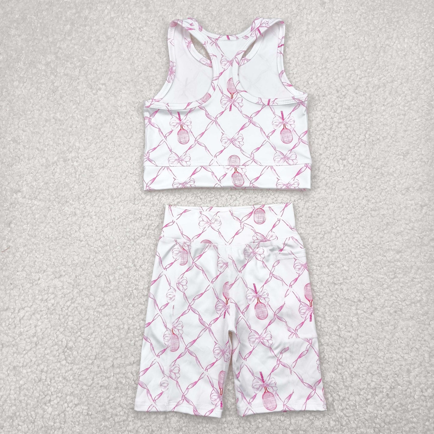 GSSO1544 Pink Bows Racket Yoga outfit Sleeveless Shorts Sets Girls Clothes  202504 RTS
