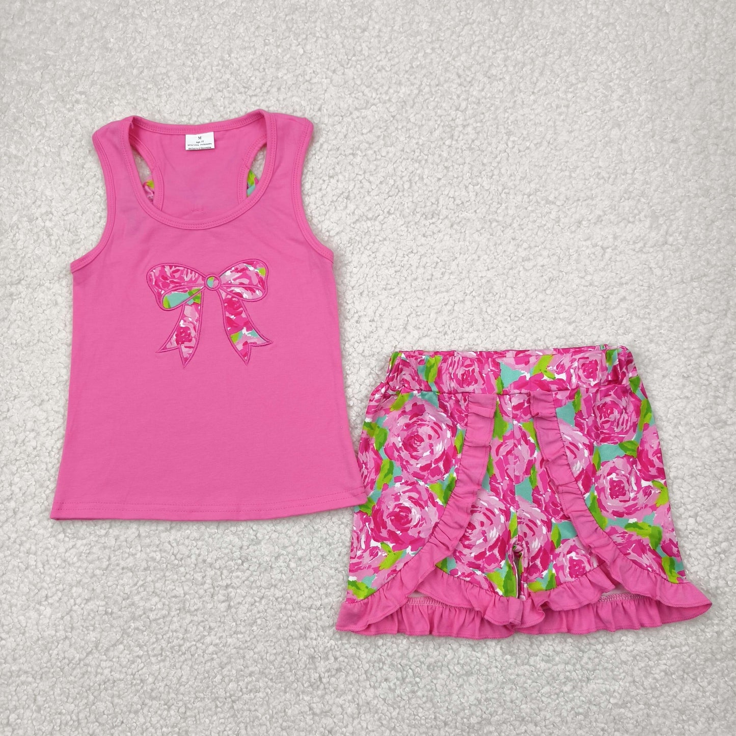 GSSO1605 Embroidered Flower Bow Rose Red Ruffle Sleeveless  Shorts Sets Girls Boutique Outfit 202504 RTS
