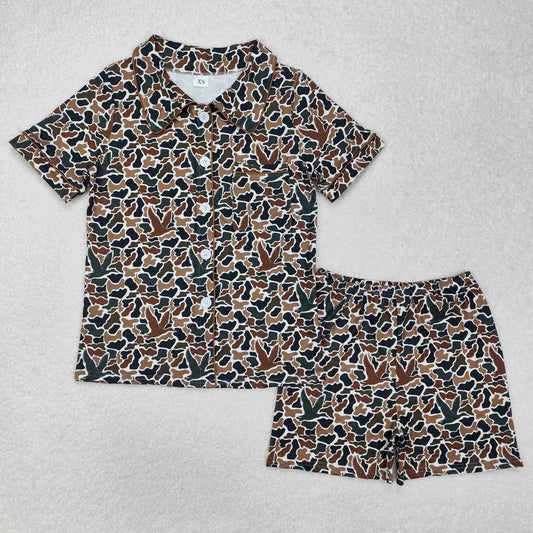 GSSO1618   Adult women's Green Brown Camouflage button short sleeve pants pajamas set with pocket girl summer boutique outfit RTS 202501