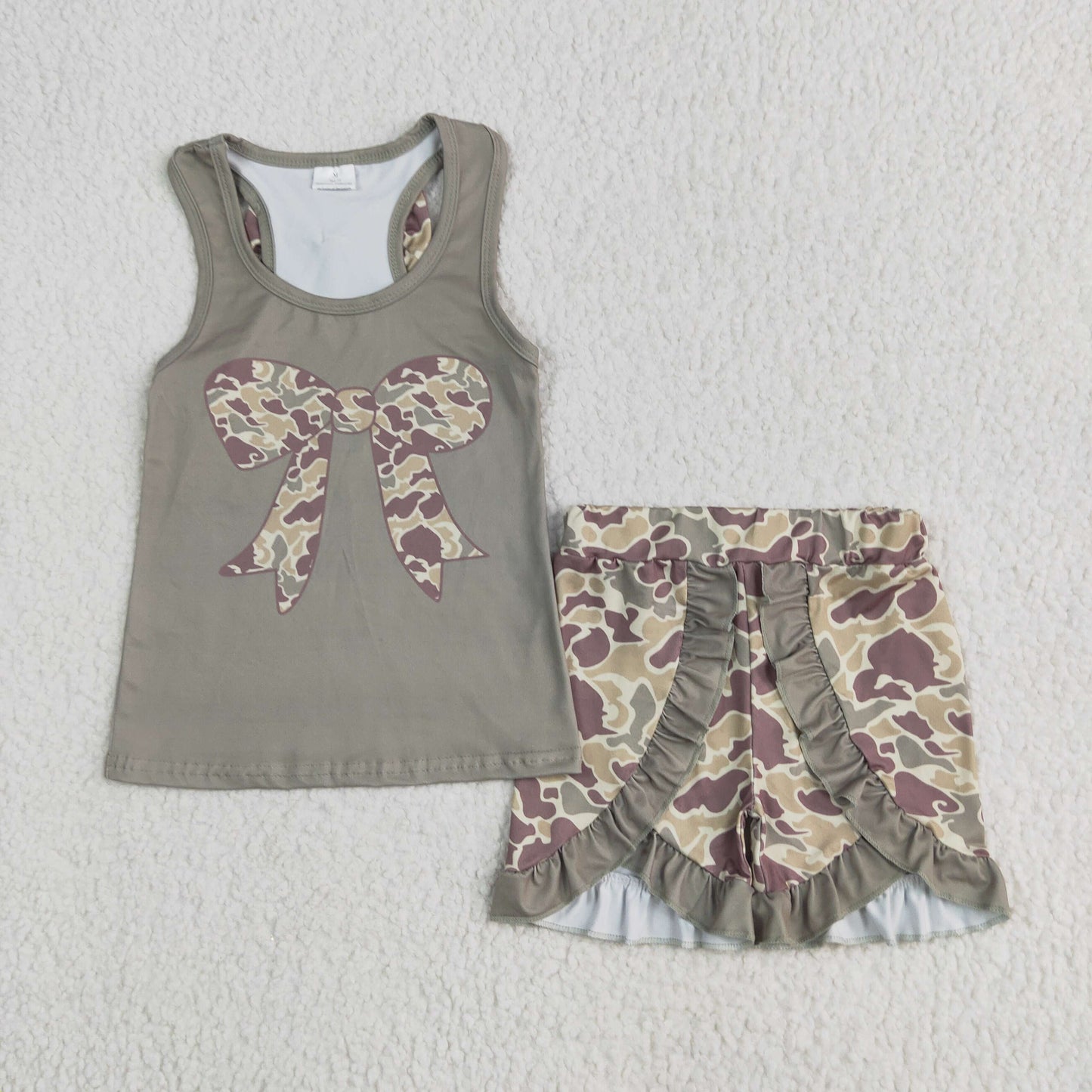 GSSO1629  Grey Green Camo Bows Sleeveless Ruffle Shorts Sets Girls Boutique clothes  202506 RTS