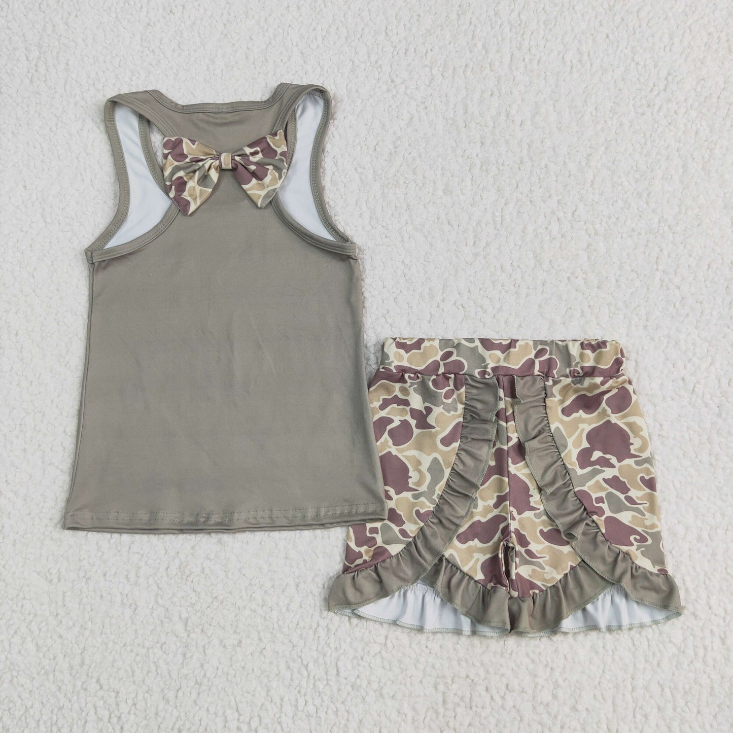 GSSO1629  Grey Green Camo Bows Sleeveless Ruffle Shorts Sets Girls Boutique clothes  202506 RTS