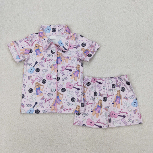 GSSO1773 Taylor Fans Purple Pink short sleeve top shorts pajamas boutique girls clothing sets summer outfit RTS 202503 RTS