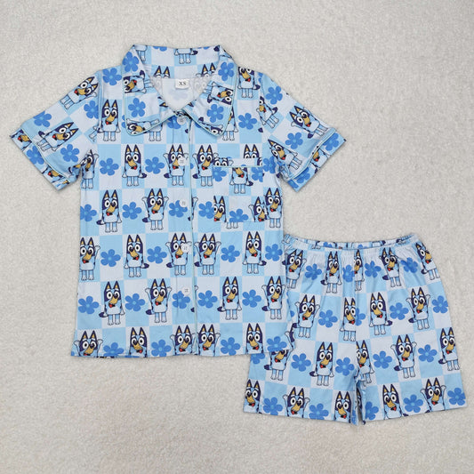 GSSO1803 Adult women's Green Blue Bluey button short sleeve pants pajamas set with pocket Girl summer boutique outfit RTS 202501