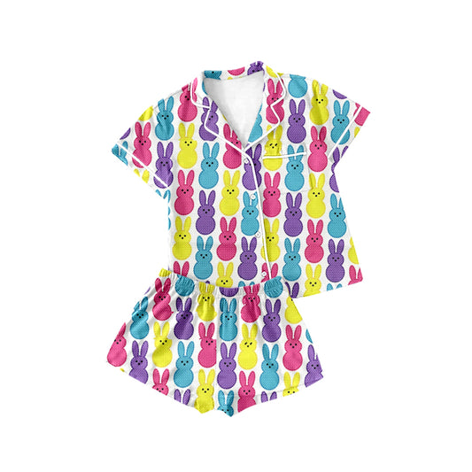 Preorder GSSO1916 Yellow Purple Rabbits short sleeve top shorts pajamas Summer clothes Baby Girls boutique outfit 202501