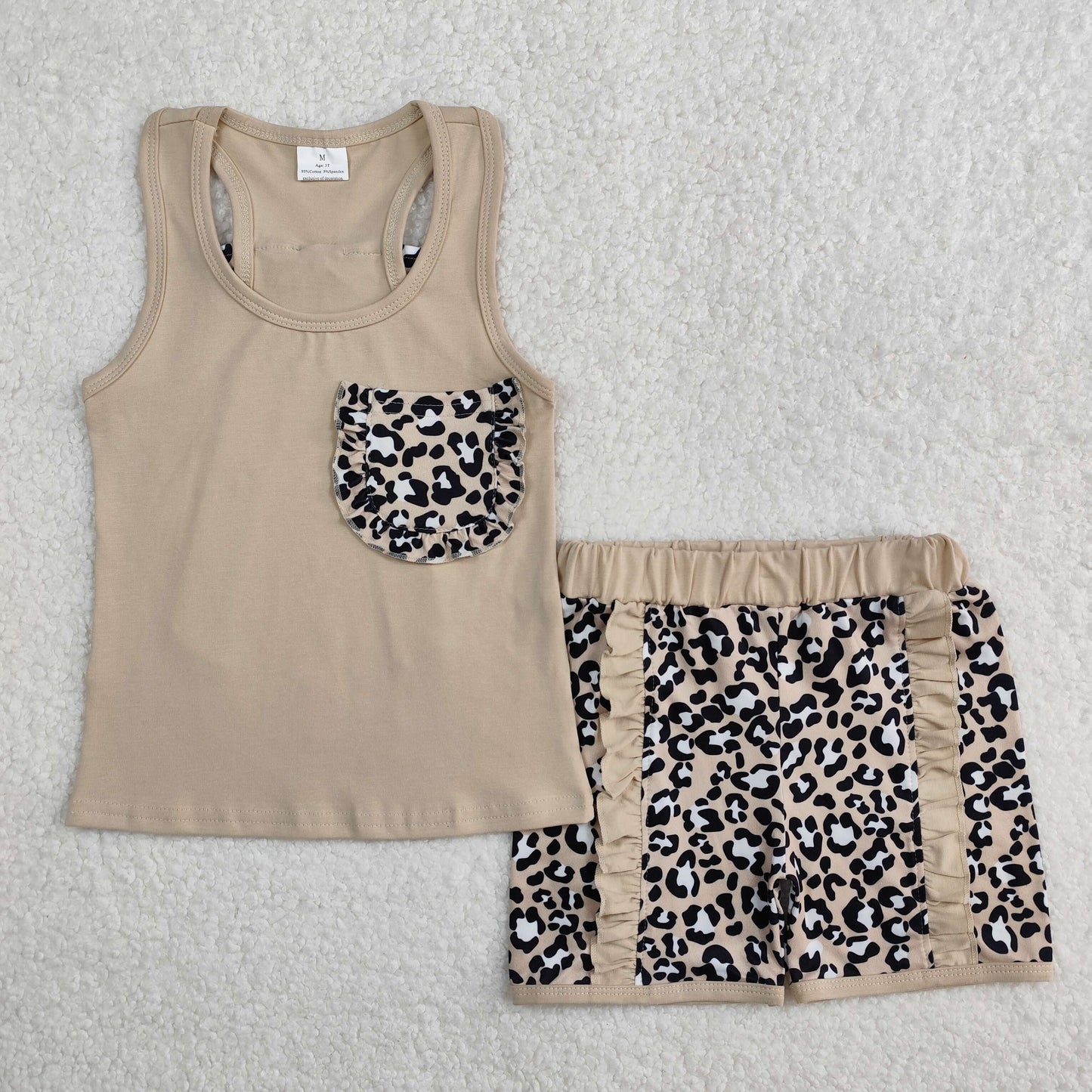 GSSO1979 Brown Leopard Bow Ruffle Sleeveless Top shorts set Girls Boutique  outfit 202502 RTS