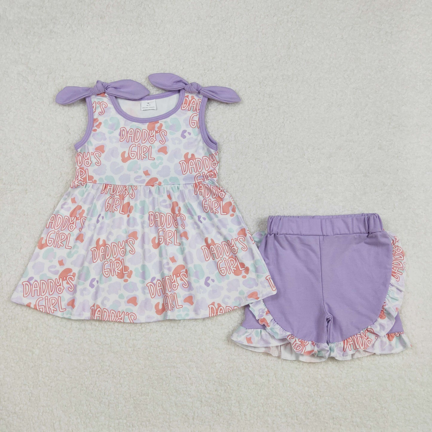 GSSO2010 Daddy's Girl Fathers Day Purple Pink Stained Ruffle Sleeveless Top shorts set Girls Boutique  outfit 202502 RTS
