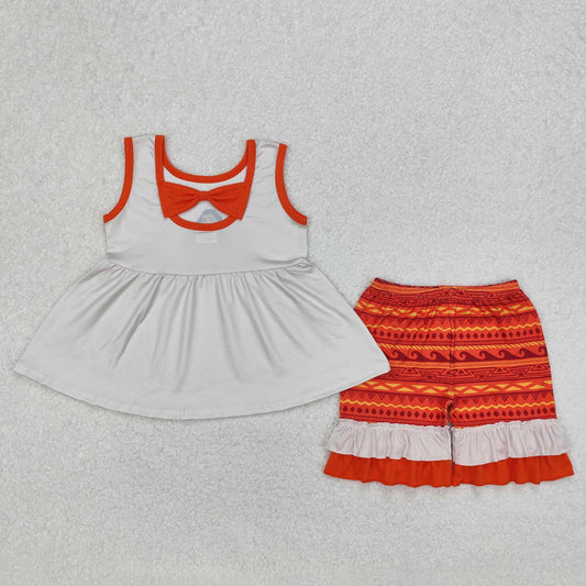 GSSO2057 Moana Princess White Orange Sleeveless Shorts Girls Boutique Sets 202503 RTS