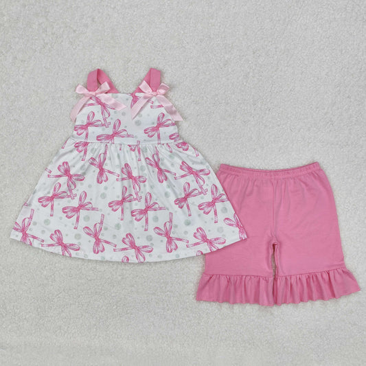 GSSO2075 Hot Pink Bows Sleeveless top shorts set Girls Boutique  outfit 202503 RTS
