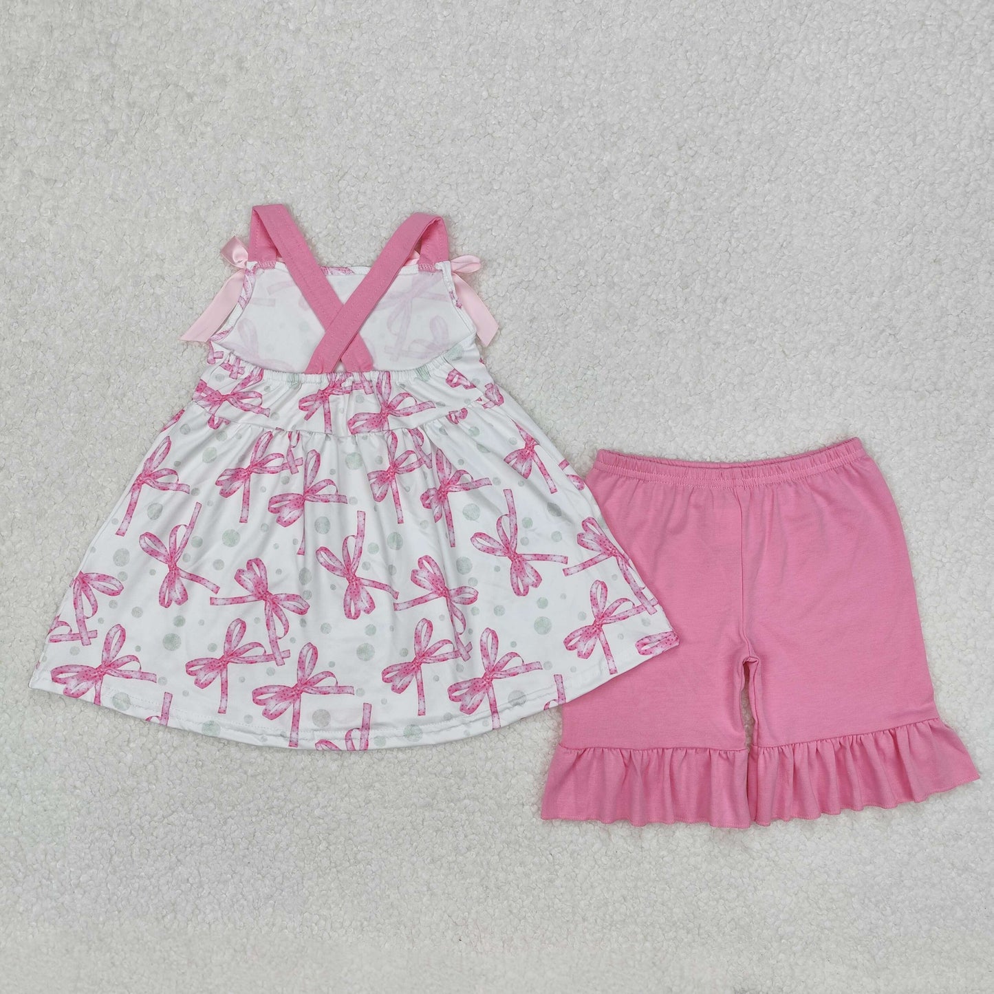 GSSO2075 Hot Pink Bows Sleeveless top shorts set Girls Boutique  outfit 202503 RTS
