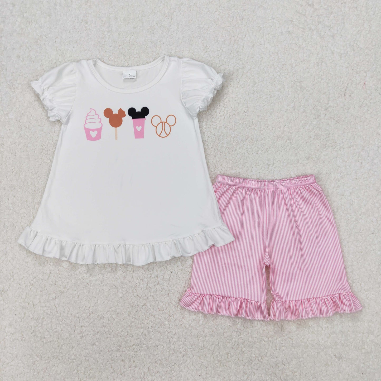 GSSO2127 Mickey Mouse Ice cream Cartoon Baby Girl clothes short sleeve top shorts set Boutique Summer clothes  202503 RTS