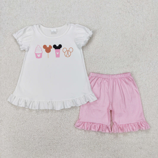 GSSO2127 Mickey Mouse Ice cream Cartoon Baby Girl clothes short sleeve top shorts set Boutique Summer clothes  202503 RTS
