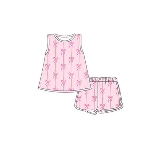 Preorder GSSO2176 Pink Bow sleeveless top shorts sets Girls Boutique Summer clothes  202502 RTS