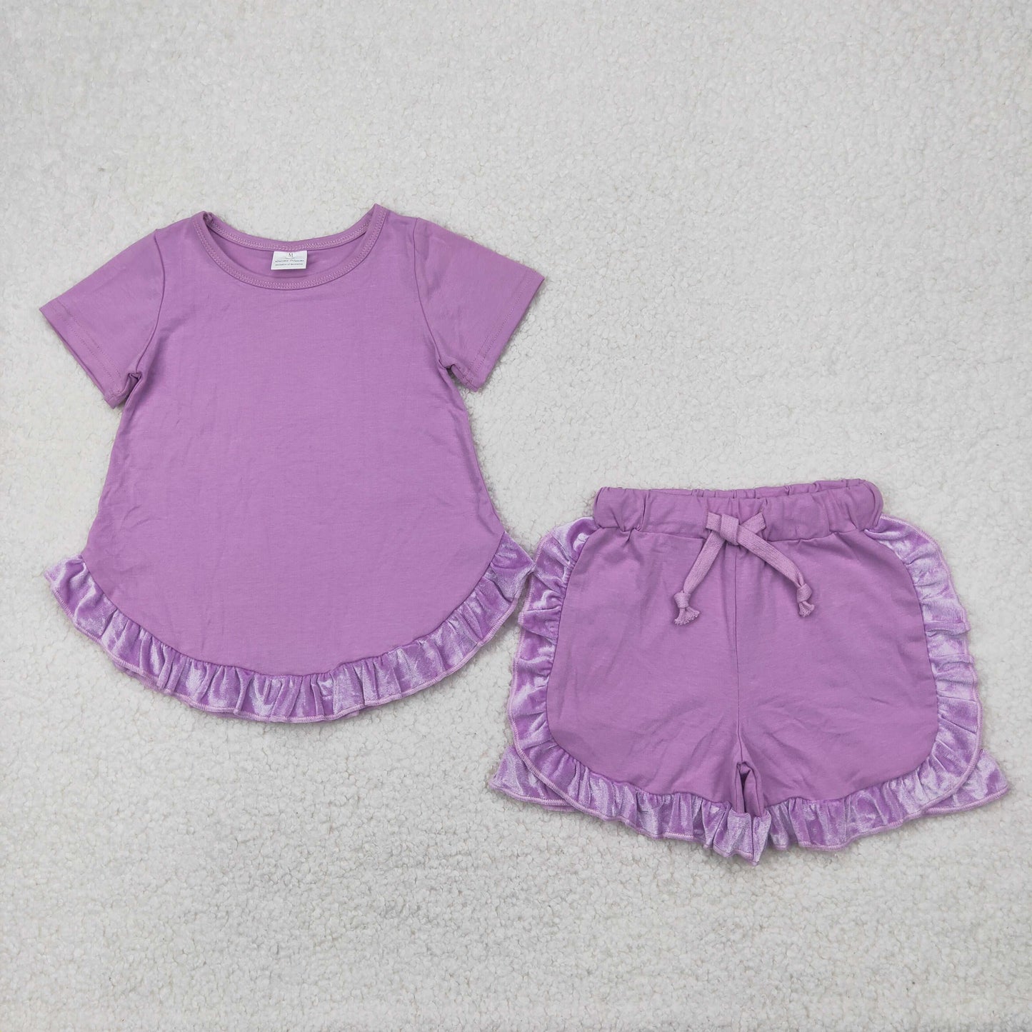 GSSO2184 Pure purple ruffle short sleeve top shorts set Girls Boutique Summer clothes 202504 RTS