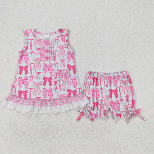 GSSO2187 pink bows lace sleeveless top shorts set girls boutique clothes 202503 RTS