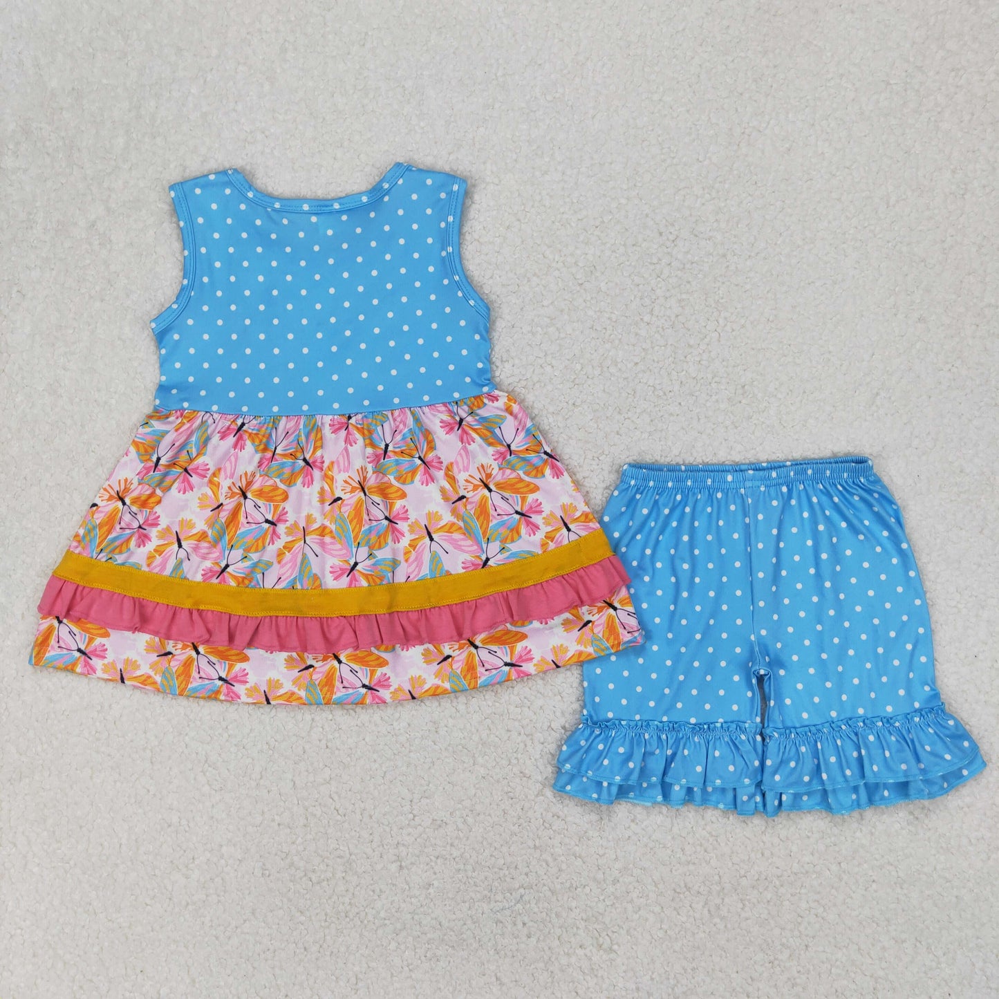 GSSO2199 Blue pink dot flower sleeveless top shorts set girls Boutique Summer clothes 202504 RTS