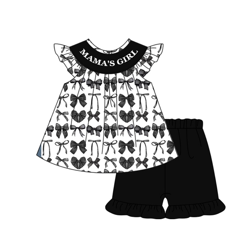Preorder GSSO2205 Mamas girl flying sleeve black bows ruffle sleeveless top shorts sets Girls Boutique Summer clothes  202502