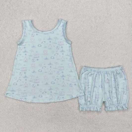 GSSO2224 Beach crab Blue sleeveless top shorts set girls Boutique Summer outfit 202503 RTS