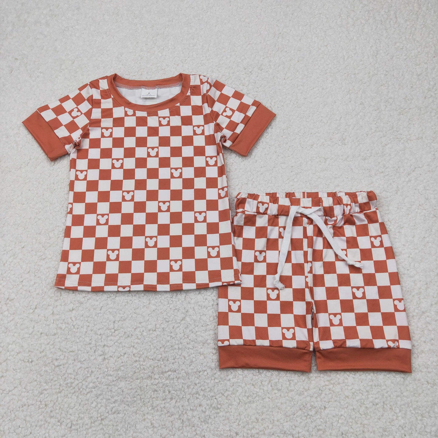 GSSO2232 brown plaid Mickey Mouse short sleeve top shorts set girls Boutique Summer outfit 202504 RTS