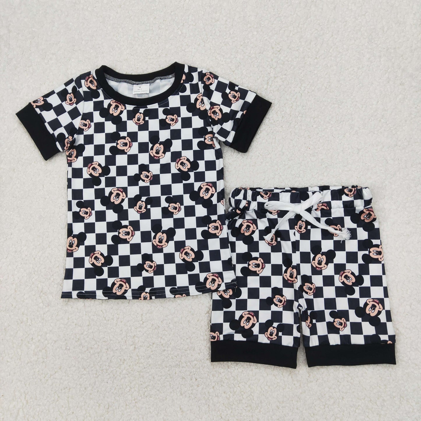 GSSO2233 Black white plaid Mickey Mouse short sleeve top shorts set girls Boutique Summer outfit 202502