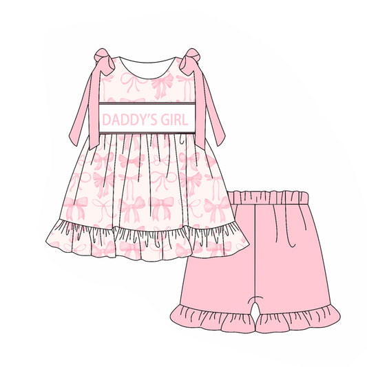preorder GSSO2237 Daddys girl Hot Pink Bows ruffle sleeveless top shorts set girls Boutique Summer outfit 202502