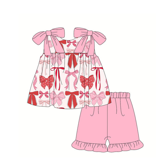 preorder GSSO2279 Hot Pink bows ruffle sleeveless top shorts set Girls Boutique outfit 202502