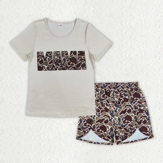 Preorder GSSO2286  Western women clothing Mamas White short sleeve top camouflage shorts set Adult Girls Boutique outfit 202502