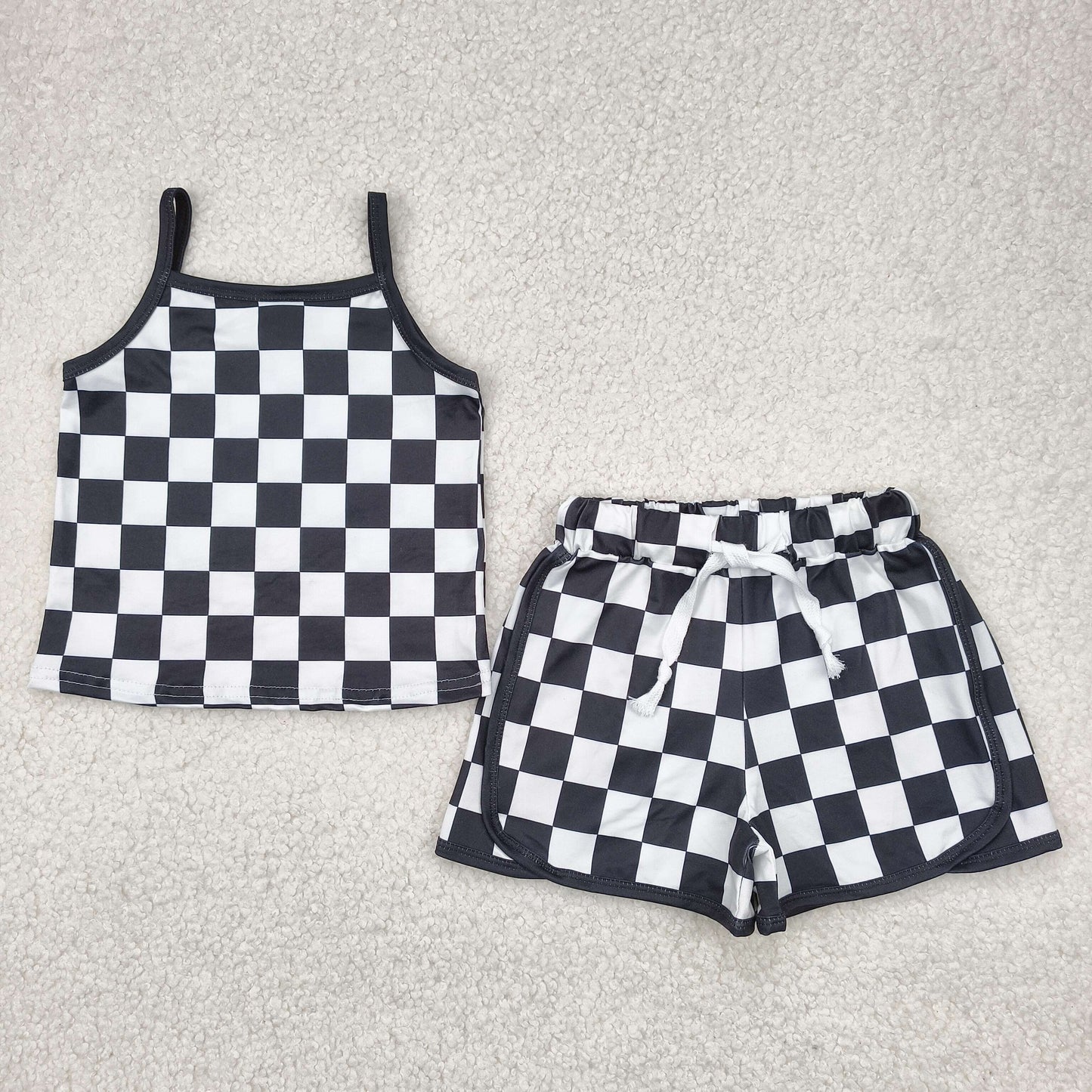GSSO2334 Black White Plaid Sleeveless top shorts sets girls boutique outfit 202504 RTS