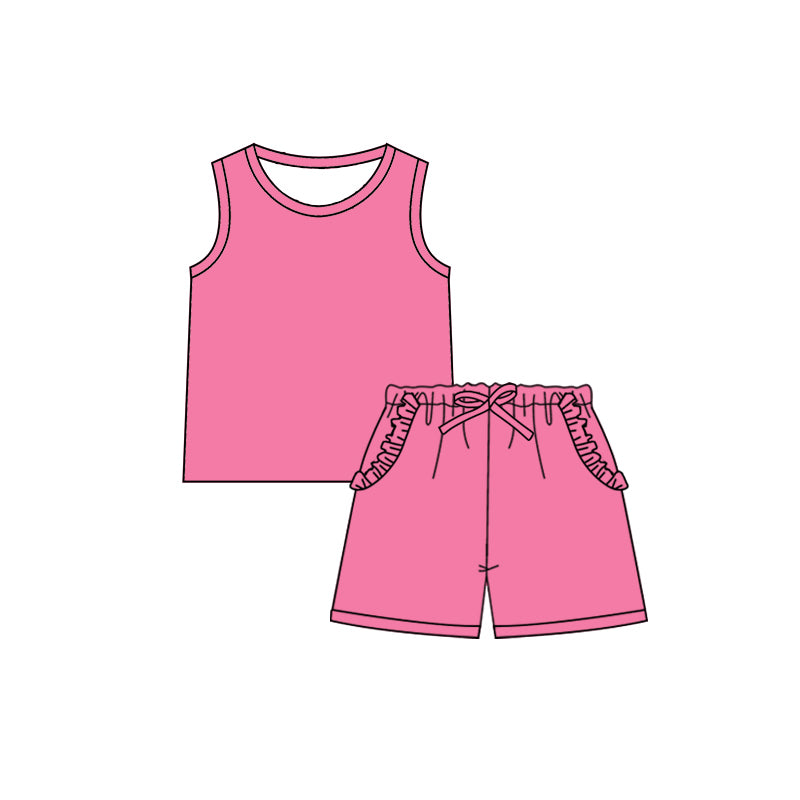 preorder GSSO2342 Pure Rose Red Cotton Sleeveless top shorts sets girls boutique outfit 202503