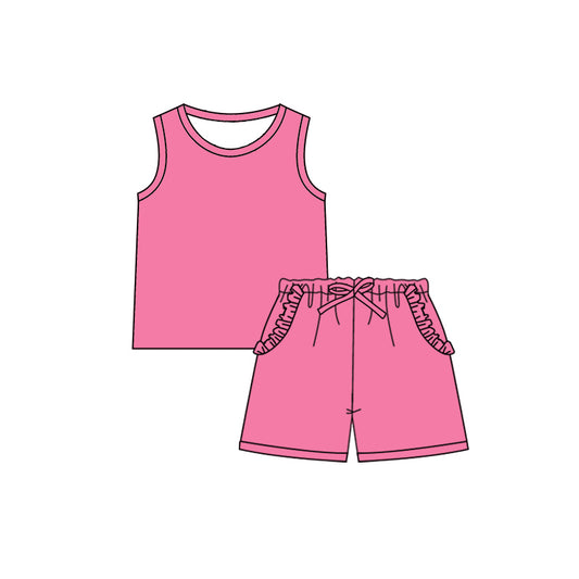 preorder GSSO2342 Pure Rose Red Cotton Sleeveless top shorts sets girls boutique outfit 202503