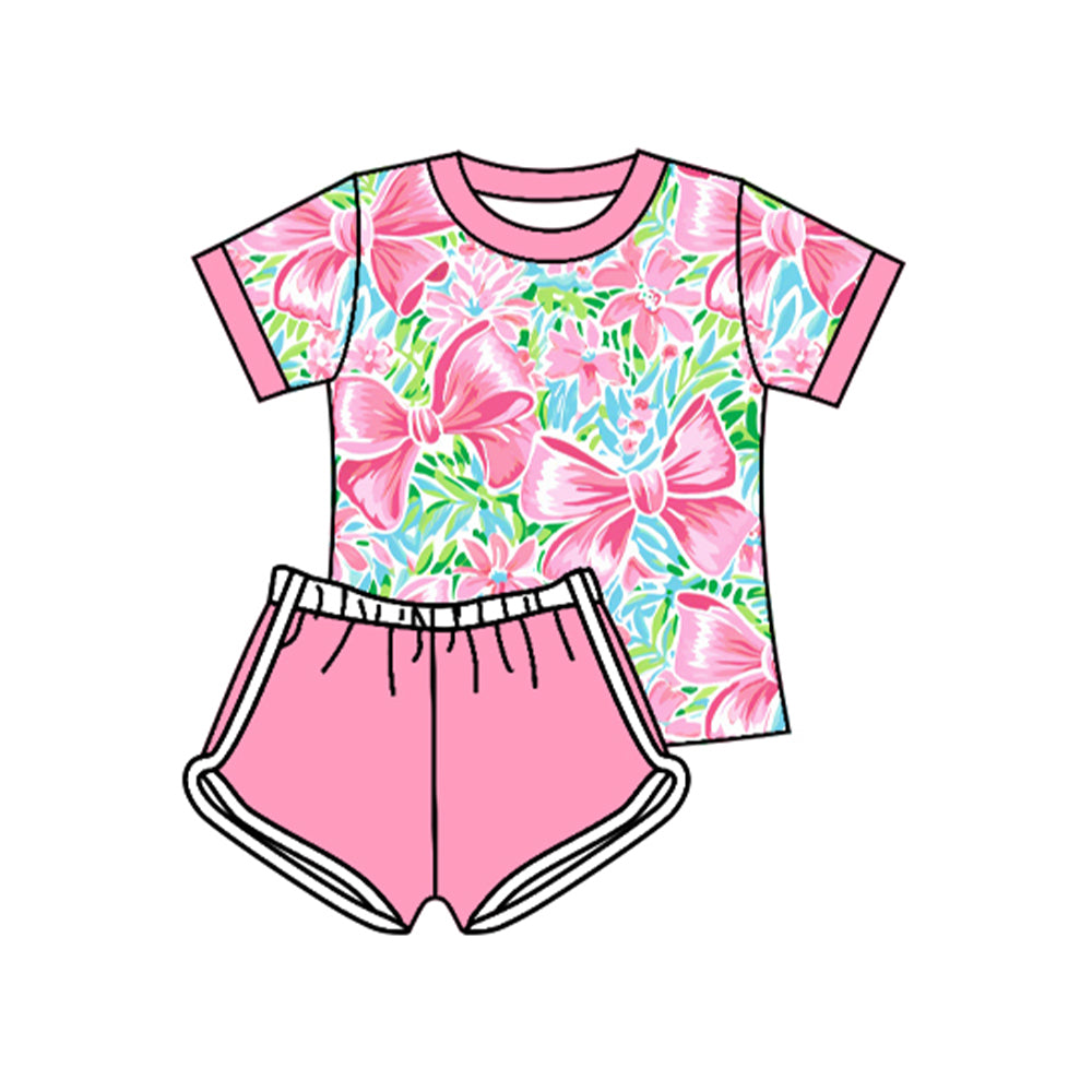preorder GSSO2441 Pink Flower Short Sleeve Shorts Sets Girls Boutique Outfits 202504 03