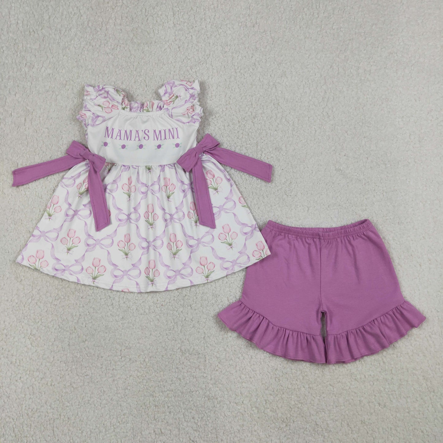 GSSO2489 mama's girl rose red bows flower ruffle short sleeve top shorts Girls sets 202604 RTS